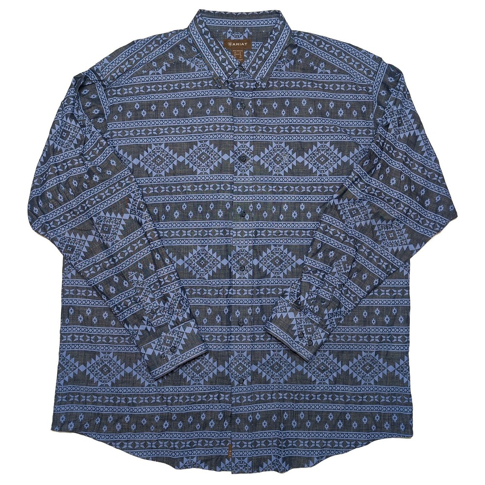 ARIAT Eddie LS Shirt Mens XL Blue Excellent Southwestern Geometric 10051264